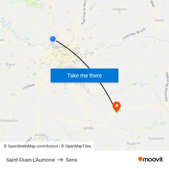 Saint-Ouen-L'Aumone to Sens map