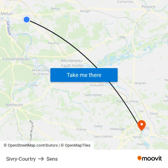 Sivry-Courtry to Sens map