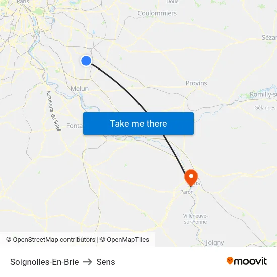 Soignolles-En-Brie to Sens map