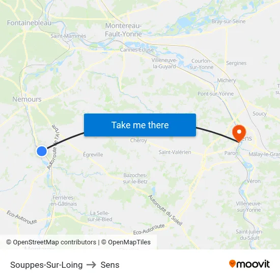 Souppes-Sur-Loing to Sens map