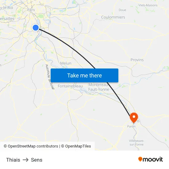 Thiais to Sens map