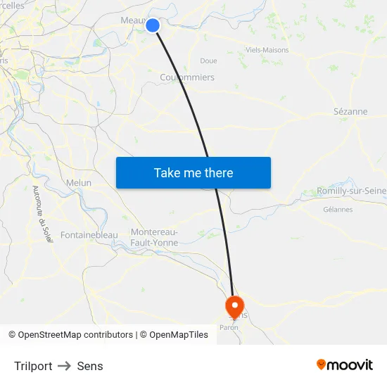 Trilport to Sens map