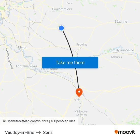 Vaudoy-En-Brie to Sens map