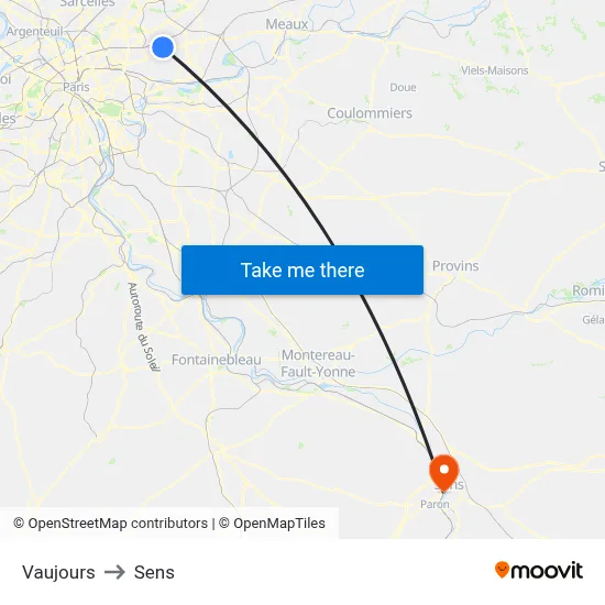 Vaujours to Sens map