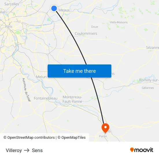Villeroy to Sens map