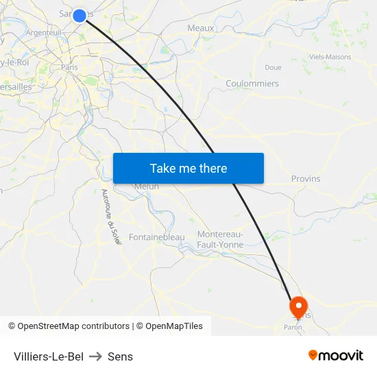 Villiers-Le-Bel to Sens map
