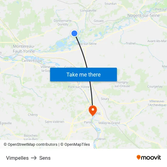 Vimpelles to Sens map
