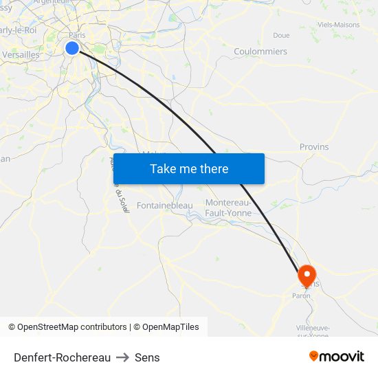 Denfert-Rochereau to Sens map