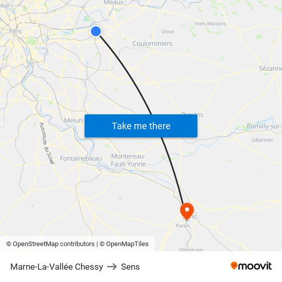 Marne-La-Vallée Chessy to Sens map