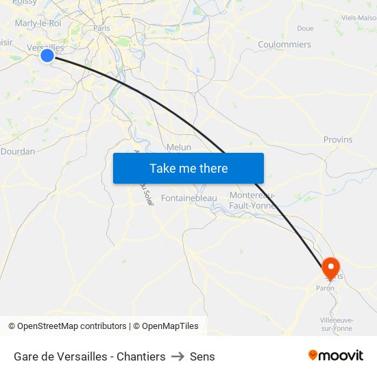 Gare de Versailles - Chantiers to Sens map
