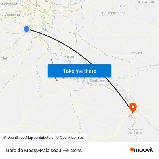 Gare de Massy-Palaiseau to Sens map