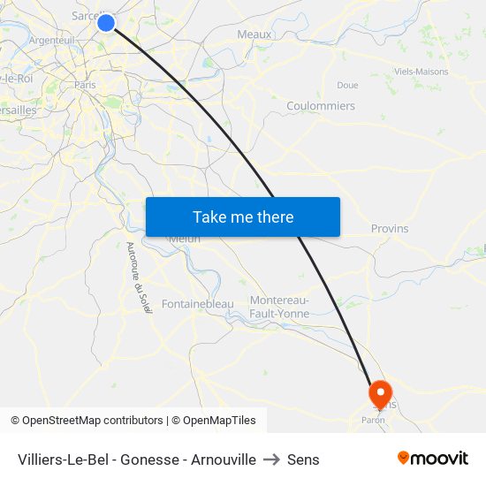 Villiers-Le-Bel - Gonesse - Arnouville to Sens map