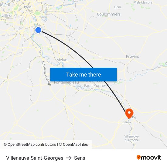 Villeneuve-Saint-Georges to Sens map