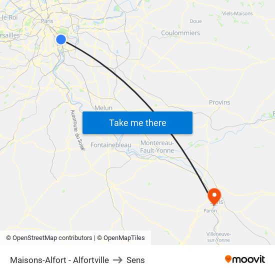 Maisons-Alfort - Alfortville to Sens map