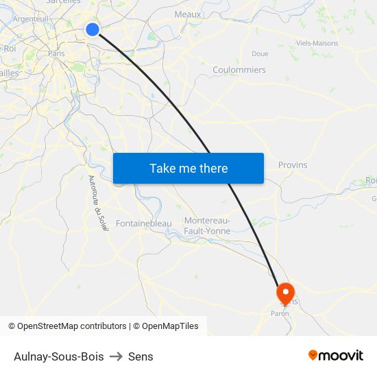 Aulnay-Sous-Bois to Sens map