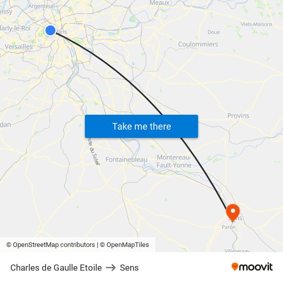 Charles de Gaulle Etoile to Sens map