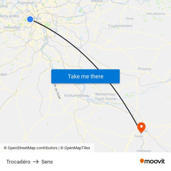 Trocadéro to Sens map