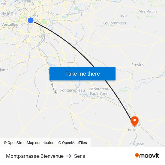 Montparnasse-Bienvenue to Sens map