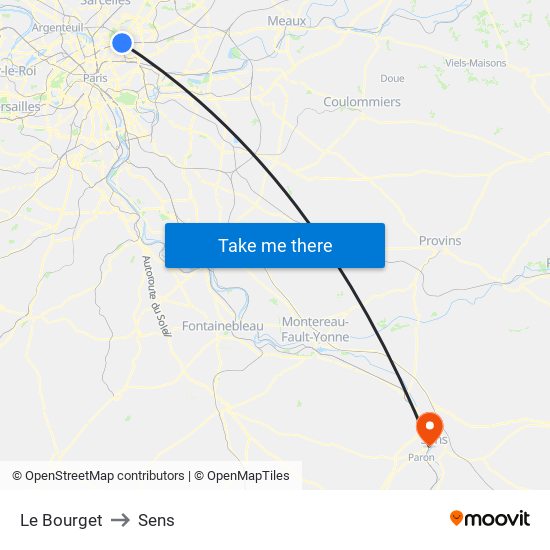 Le Bourget to Sens map