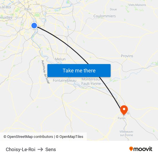Choisy-Le-Roi to Sens map