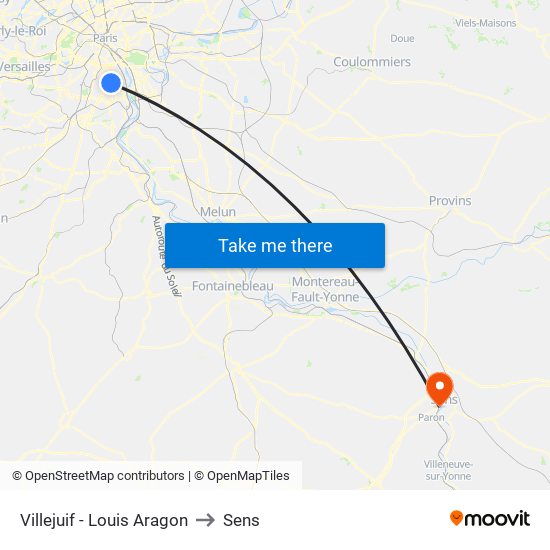 Villejuif - Louis Aragon to Sens map