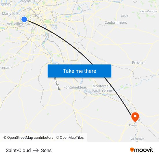 Saint-Cloud to Sens map