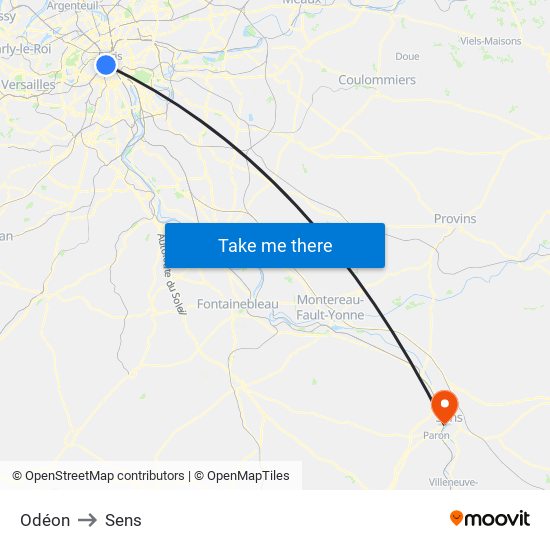 Odéon to Sens map