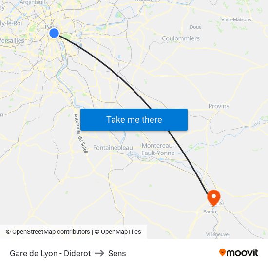 Gare de Lyon - Diderot to Sens map