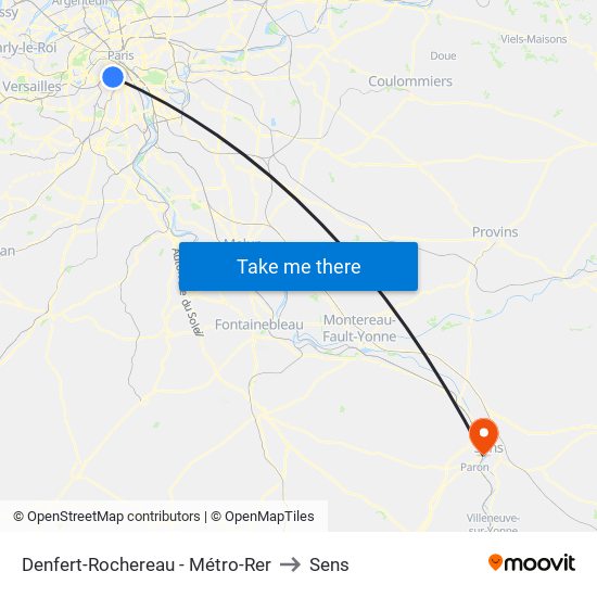 Denfert-Rochereau - Métro-Rer to Sens map