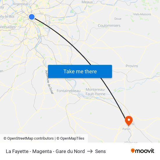 La Fayette - Magenta - Gare du Nord to Sens map