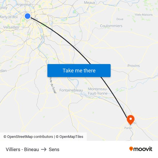 Villiers - Bineau to Sens map