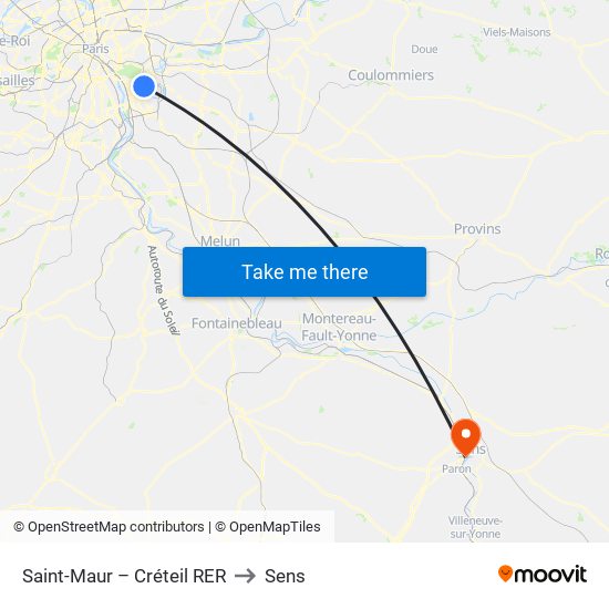 Saint-Maur – Créteil RER to Sens map