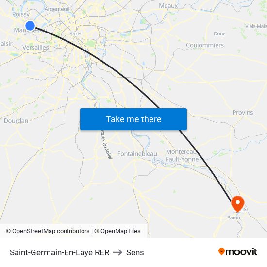 Saint-Germain-En-Laye RER to Sens map