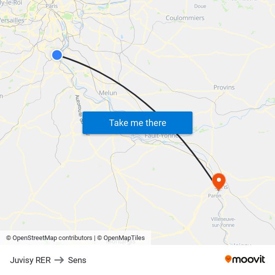 Juvisy RER to Sens map