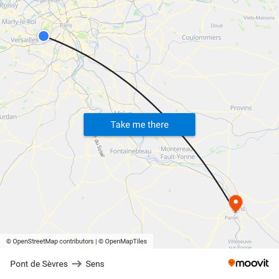 Pont de Sèvres to Sens map