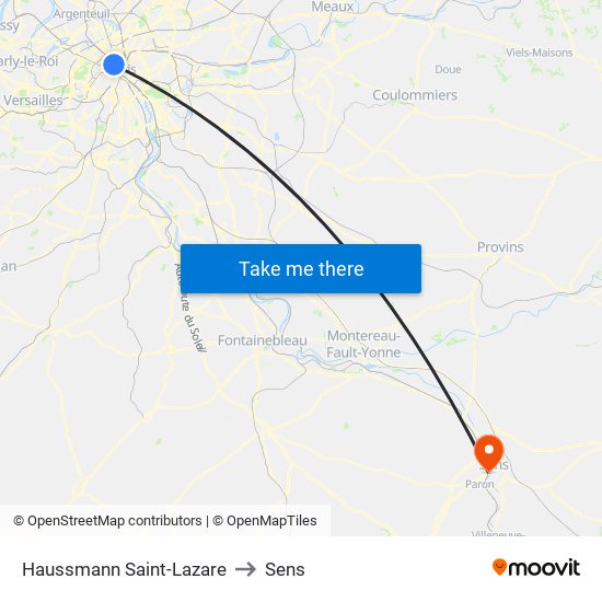 Haussmann Saint-Lazare to Sens map