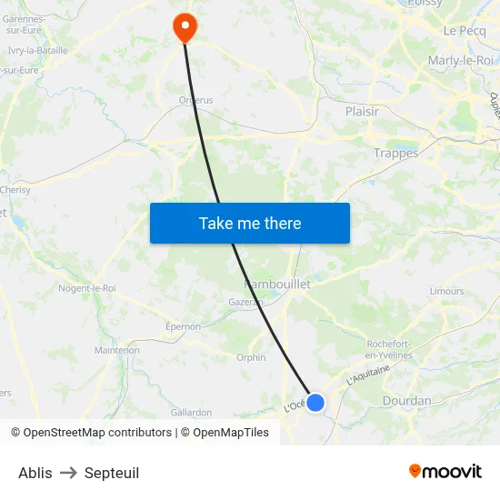 Ablis to Septeuil map