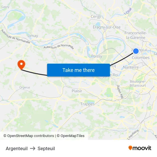 Argenteuil to Septeuil map