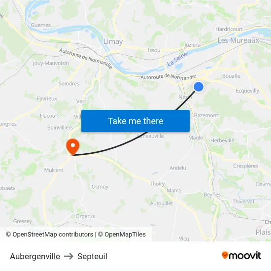 Aubergenville to Septeuil map