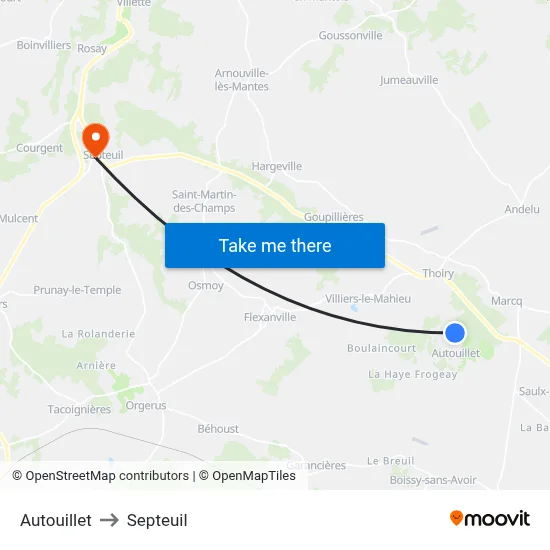 Autouillet to Septeuil map