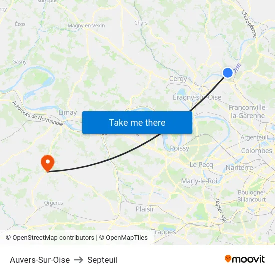 Auvers-Sur-Oise to Septeuil map