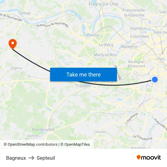 Bagneux to Septeuil map