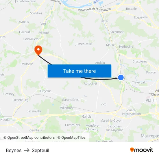Beynes to Septeuil map