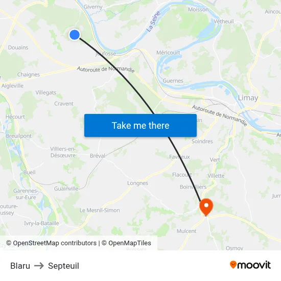 Blaru to Septeuil map