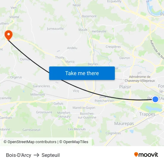 Bois-D'Arcy to Septeuil map