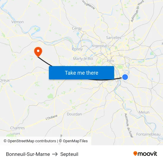 Bonneuil-Sur-Marne to Septeuil map