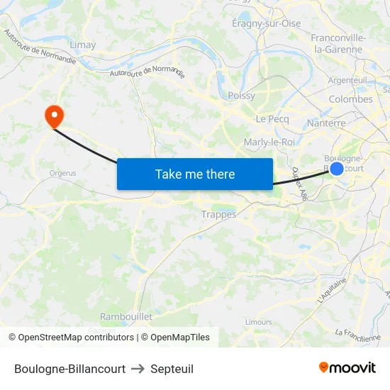 Boulogne-Billancourt to Septeuil map