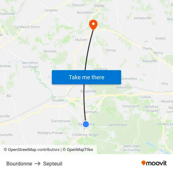 Bourdonne to Septeuil map
