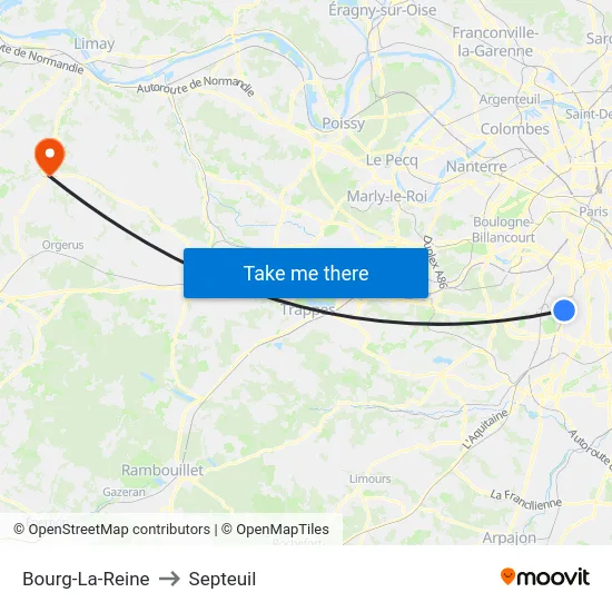 Bourg-La-Reine to Septeuil map