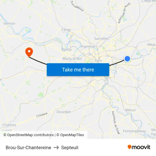 Brou-Sur-Chantereine to Septeuil map
